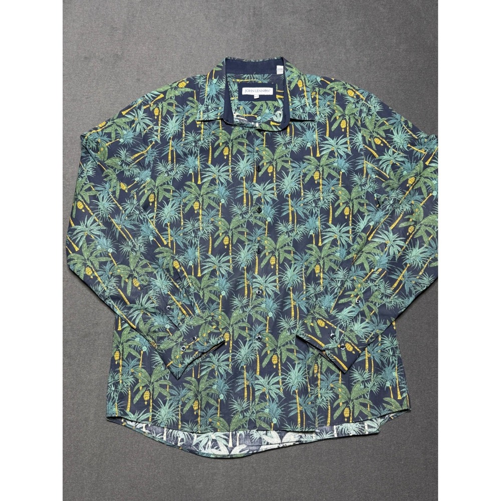 JOHN LENNON‎ Mens Tropical Palm Tree Print Button Up Shirt XL Hawaiian Floral